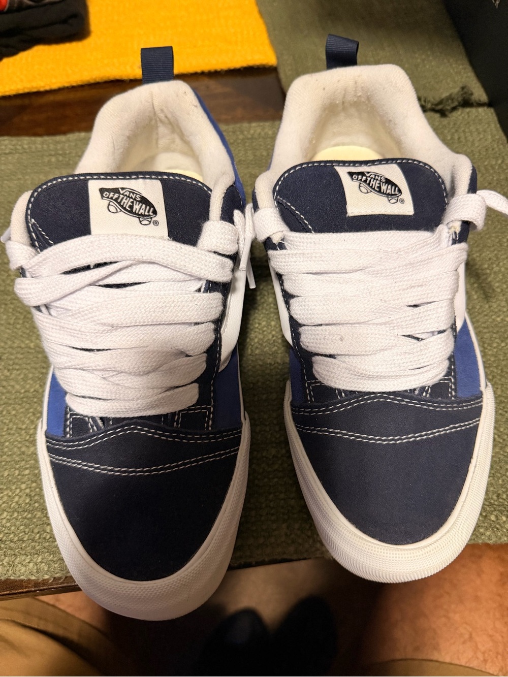 Vans Men’s Navy and White Low-Top Skate Sneakers